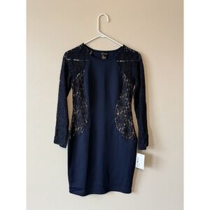 En Focus Studio Womens Dress Size 4 Navy Blue Lace Long Sleeve Sheath NEW